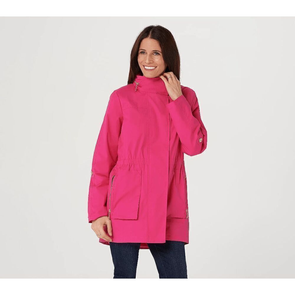 Nuage Womens 3X Solid Zip SnapFront Jacket Removable‎ Hood Fushia Pink NWT
